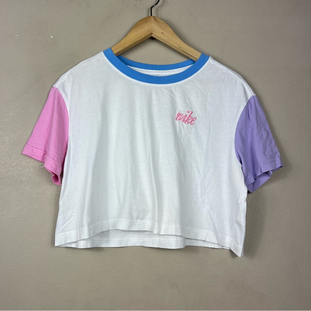 Nike White ColorBlock Crop Short Sleeve